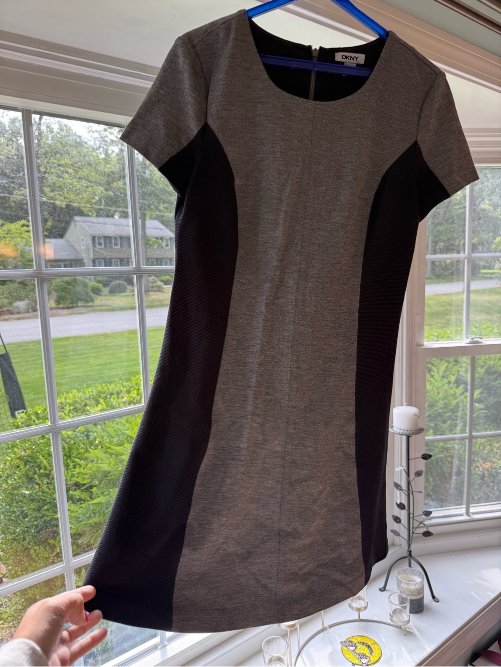 DKNY Grey and Black Panel Shift Dress